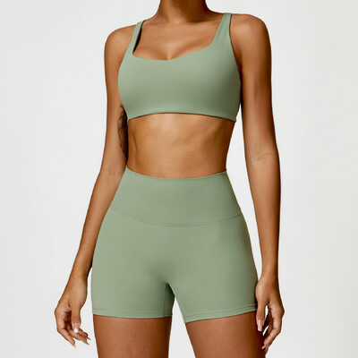 Jóga szett 2 DB Női edzőterem, hosszú ujjú, varrat nélküli sportruházat edzésruházat sportos viselet legging fitness melltartó Crop felső sportruhák