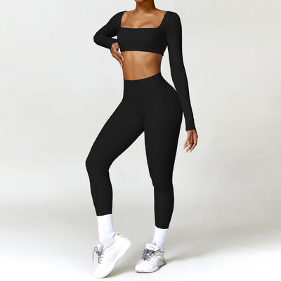 Jóga szett 2 DB Női edzőterem, hosszú ujjú, varrat nélküli sportruházat edzésruházat sportos viselet legging fitness melltartó Crop felső sportruhák