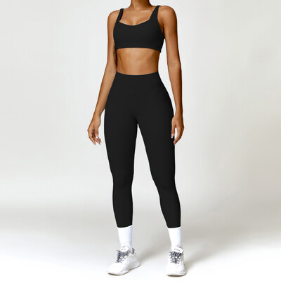 Jóga szett 2 DB Női edzőterem, hosszú ujjú, varrat nélküli sportruházat edzésruházat sportos viselet legging fitness melltartó Crop felső sportruhák
