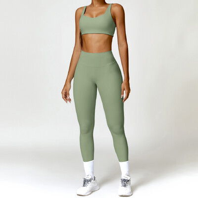 Jóga szett 2 DB Női edzőterem, hosszú ujjú, varrat nélküli sportruházat edzésruházat sportos viselet legging fitness melltartó Crop felső sportruhák