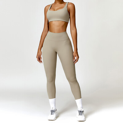 Jóga szett 2 DB Női edzőterem, hosszú ujjú, varrat nélküli sportruházat edzésruházat sportos viselet legging fitness melltartó Crop felső sportruhák