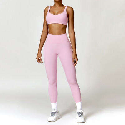 Jóga szett 2 DB Női edzőterem, hosszú ujjú, varrat nélküli sportruházat edzésruházat sportos viselet legging fitness melltartó Crop felső sportruhák