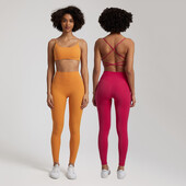Set de gimnastică moale, din două piese, pentru femei, haine de antrenament, jambiere de gimnastică, costume de sutien sport fără spate, nou în seturi de pantaloni de yoga asortate