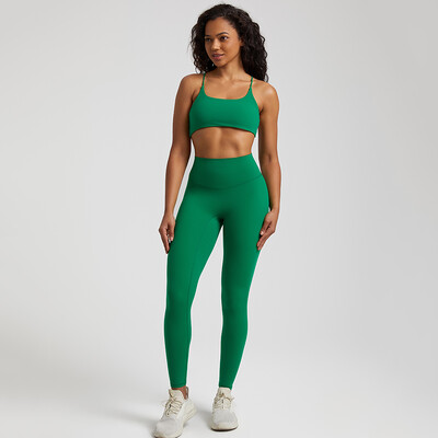 Set de gimnastică moale, din două piese, pentru femei, haine de antrenament, jambiere de gimnastică, costume de sutien sport fără spate, nou în seturi de pantaloni de yoga asortate