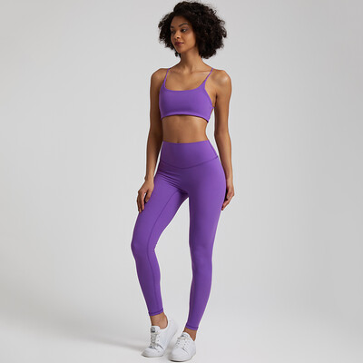 Set de gimnastică moale, din două piese, pentru femei, haine de antrenament, jambiere de gimnastică, costume de sutien sport fără spate, nou în seturi de pantaloni de yoga asortate
