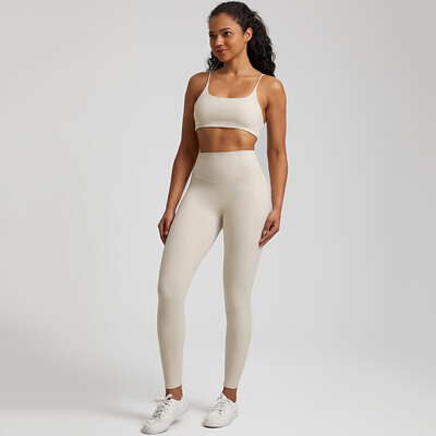 Set de gimnastică moale, din două piese, pentru femei, haine de antrenament, jambiere de gimnastică, costume de sutien sport fără spate, nou în seturi de pantaloni de yoga asortate