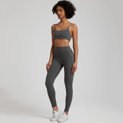 Set de gimnastică moale, din două piese, pentru femei, haine de antrenament, jambiere de gimnastică, costume de sutien sport fără spate, nou în seturi de pantaloni de yoga asortate