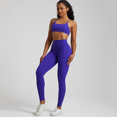 Set de gimnastică moale, din două piese, pentru femei, haine de antrenament, jambiere de gimnastică, costume de sutien sport fără spate, nou în seturi de pantaloni de yoga asortate