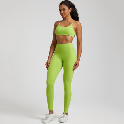 Set de gimnastică moale, din două piese, pentru femei, haine de antrenament, jambiere de gimnastică, costume de sutien sport fără spate, nou în seturi de pantaloni de yoga asortate