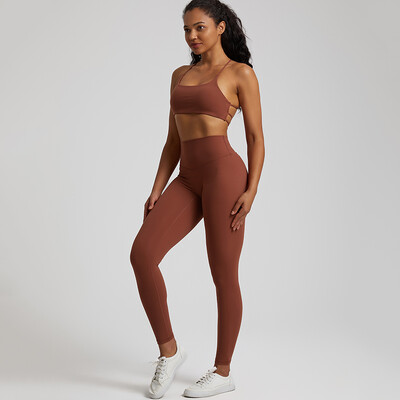 Set de gimnastică moale, din două piese, pentru femei, haine de antrenament, jambiere de gimnastică, costume de sutien sport fără spate, nou în seturi de pantaloni de yoga asortate