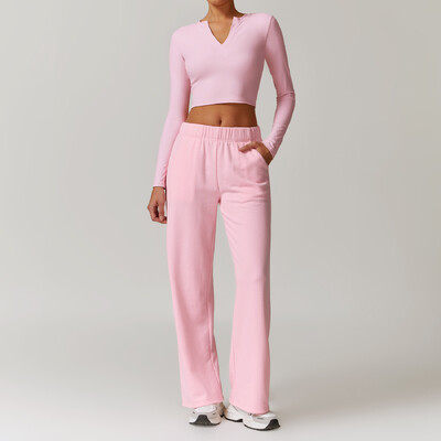 2 buc. Îmbrăcăminte de iarnă pentru femei Set de yoga pentru antrenament Îmbrăcăminte sport Îmbrăcăminte de gimnastică Fitness cu mânecă lungă Crop Top Jambiere cu talie înaltă Costume sportive