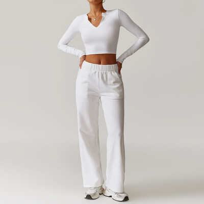 2 buc. Îmbrăcăminte de iarnă pentru femei Set de yoga pentru antrenament Îmbrăcăminte sport Îmbrăcăminte de gimnastică Fitness cu mânecă lungă Crop Top Jambiere cu talie înaltă Costume sportive