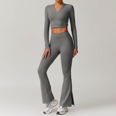 2 buc. Îmbrăcăminte de iarnă pentru femei Set de yoga pentru antrenament Îmbrăcăminte sport Îmbrăcăminte de gimnastică Fitness cu mânecă lungă Crop Top Jambiere cu talie înaltă Costume sportive