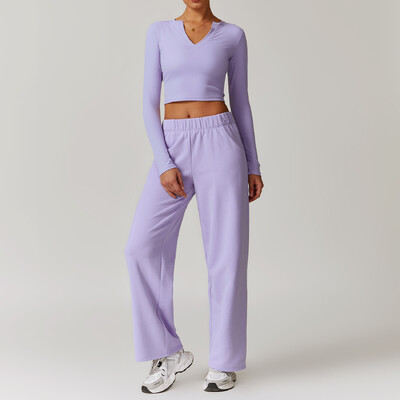 2 buc. Îmbrăcăminte de iarnă pentru femei Set de yoga pentru antrenament Îmbrăcăminte sport Îmbrăcăminte de gimnastică Fitness cu mânecă lungă Crop Top Jambiere cu talie înaltă Costume sportive