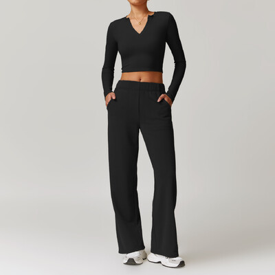 2 buc. Îmbrăcăminte de iarnă pentru femei Set de yoga pentru antrenament Îmbrăcăminte sport Îmbrăcăminte de gimnastică Fitness cu mânecă lungă Crop Top Jambiere cu talie înaltă Costume sportive