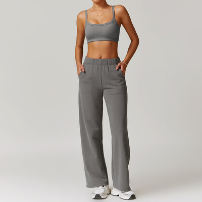 2 buc. Îmbrăcăminte de iarnă pentru femei Set de yoga pentru antrenament Îmbrăcăminte sport Îmbrăcăminte de gimnastică Fitness cu mânecă lungă Crop Top Jambiere cu talie înaltă Costume sportive