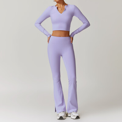 2 buc. Îmbrăcăminte de iarnă pentru femei Set de yoga pentru antrenament Îmbrăcăminte sport Îmbrăcăminte de gimnastică Fitness cu mânecă lungă Crop Top Jambiere cu talie înaltă Costume sportive