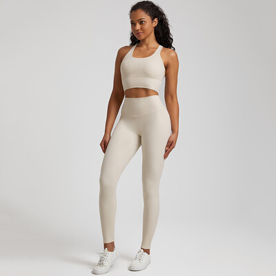 Set de yoga moale, 2 bucăți, îmbrăcăminte sport pentru femei, ținută de antrenament, îmbrăcăminte de gimnastică, sutien sport cu bretele, jambiere cu talie înaltă, costume sportive