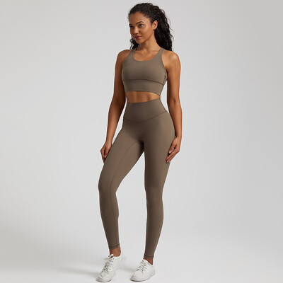 Set de yoga moale, 2 bucăți, îmbrăcăminte sport pentru femei, ținută de antrenament, îmbrăcăminte de gimnastică, sutien sport cu bretele, jambiere cu talie înaltă, costume sportive