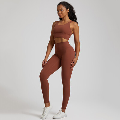 Set de yoga moale, 2 bucăți, îmbrăcăminte sport pentru femei, ținută de antrenament, îmbrăcăminte de gimnastică, sutien sport cu bretele, jambiere cu talie înaltă, costume sportive