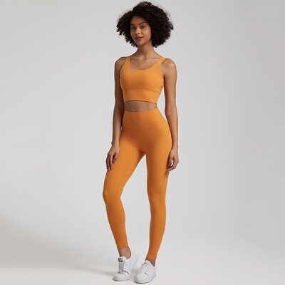 Set de yoga moale, 2 bucăți, îmbrăcăminte sport pentru femei, ținută de antrenament, îmbrăcăminte de gimnastică, sutien sport cu bretele, jambiere cu talie înaltă, costume sportive