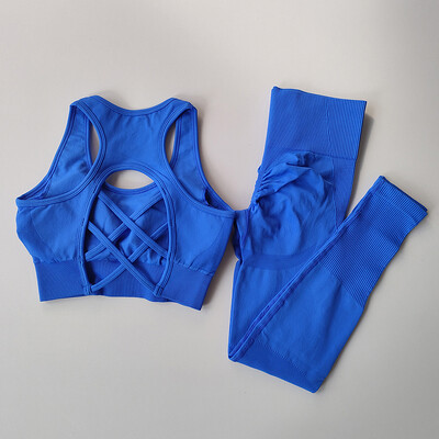 Set 2 piese Trening pentru fitness pentru femei Set de yoga Set de gimnastică scobit Sutien sport + Jambiere cu talie înaltă Costume sportive Îmbrăcăminte sport de antrenament