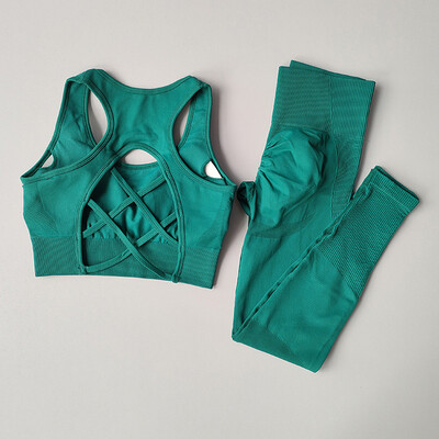 Set 2 piese Trening pentru fitness pentru femei Set de yoga Set de gimnastică scobit Sutien sport + Jambiere cu talie înaltă Costume sportive Îmbrăcăminte sport de antrenament