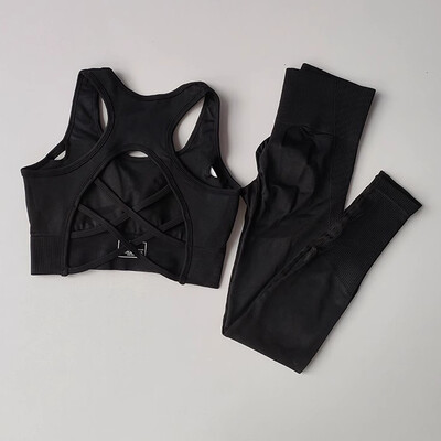 Set 2 piese Trening pentru fitness pentru femei Set de yoga Set de gimnastică scobit Sutien sport + Jambiere cu talie înaltă Costume sportive Îmbrăcăminte sport de antrenament