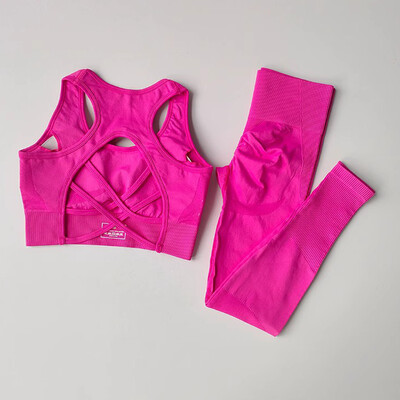 Set 2 piese Trening pentru fitness pentru femei Set de yoga Set de gimnastică scobit Sutien sport + Jambiere cu talie înaltă Costume sportive Îmbrăcăminte sport de antrenament