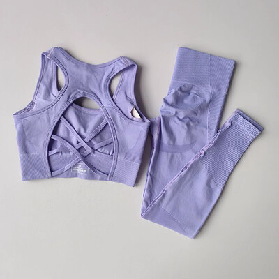 Set 2 piese Trening pentru fitness pentru femei Set de yoga Set de gimnastică scobit Sutien sport + Jambiere cu talie înaltă Costume sportive Îmbrăcăminte sport de antrenament