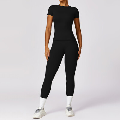 NCLAGEN 2 részes női fitnesz izzasztó készlet edzőtermi ruhák jóga viselet felső póló és leggings melltartó Sportruházat futó edzés sport felszerelés