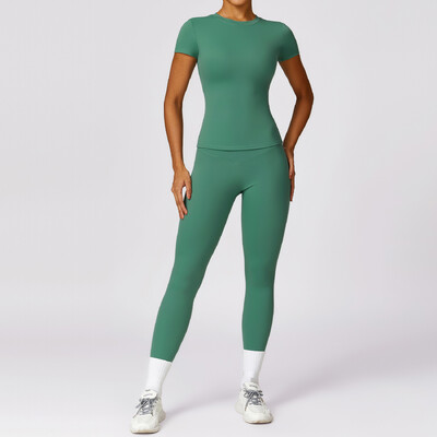 NCLAGEN 2 részes női fitnesz izzasztó készlet edzőtermi ruhák jóga viselet felső póló és leggings melltartó Sportruházat futó edzés sport felszerelés