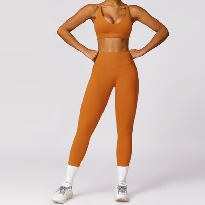 NCLAGEN 2 részes női fitnesz izzasztó készlet edzőtermi ruhák jóga viselet felső póló és leggings melltartó Sportruházat futó edzés sport felszerelés