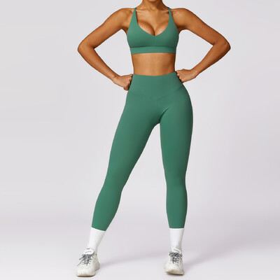 NCLAGEN 2 részes női fitnesz izzasztó készlet edzőtermi ruhák jóga viselet felső póló és leggings melltartó Sportruházat futó edzés sport felszerelés