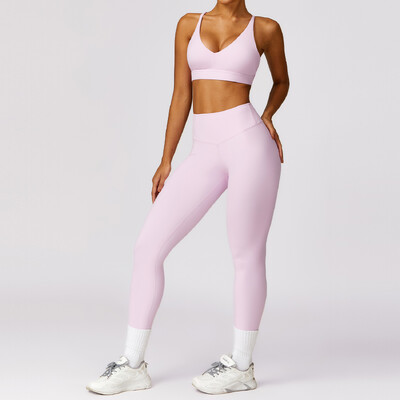 NCLAGEN 2 részes női fitnesz izzasztó készlet edzőtermi ruhák jóga viselet felső póló és leggings melltartó Sportruházat futó edzés sport felszerelés