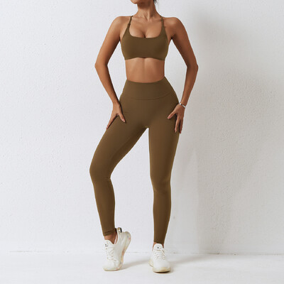 Jógakészlet Női 2 részes tornatermi ruhák Push Up Ruházat Magas derekú Leggings Fitness Rövidnadrág Sport Melltartó Edzőruha Sportruházat