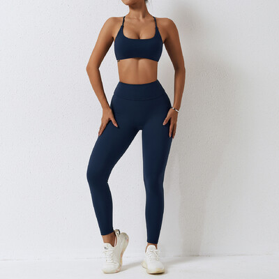 Jógakészlet Női 2 részes tornatermi ruhák Push Up Ruházat Magas derekú Leggings Fitness Rövidnadrág Sport Melltartó Edzőruha Sportruházat