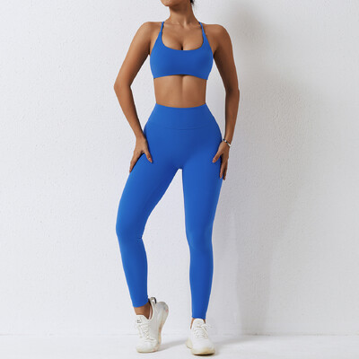 Jógakészlet Női 2 részes tornatermi ruhák Push Up Ruházat Magas derekú Leggings Fitness Rövidnadrág Sport Melltartó Edzőruha Sportruházat