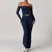 Jógakészlet 2 DB Női Sportruházat Varrat nélküli edzésruhák Sportruházat Tornatermi Legging Fitness Melltartó Crop felső, hosszú ujjú sportruhák