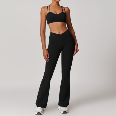 Jógakészlet 2 DB Női Sportruházat Varrat nélküli edzésruhák Sportruházat Tornatermi Legging Fitness Melltartó Crop felső, hosszú ujjú sportruhák
