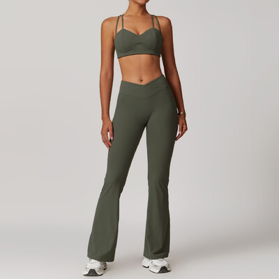 Jógakészlet 2 DB Női Sportruházat Varrat nélküli edzésruhák Sportruházat Tornatermi Legging Fitness Melltartó Crop felső, hosszú ujjú sportruhák