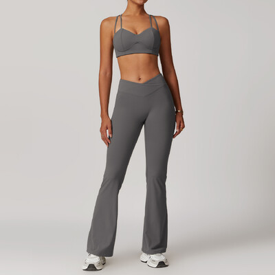 Jógakészlet 2 DB Női Sportruházat Varrat nélküli edzésruhák Sportruházat Tornatermi Legging Fitness Melltartó Crop felső, hosszú ujjú sportruhák