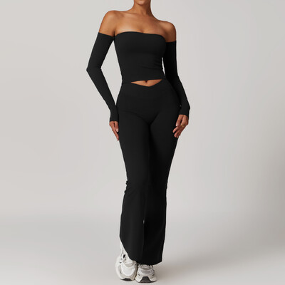 Jógakészlet 2 DB Női Sportruházat Varrat nélküli edzésruhák Sportruházat Tornatermi Legging Fitness Melltartó Crop felső, hosszú ujjú sportruhák