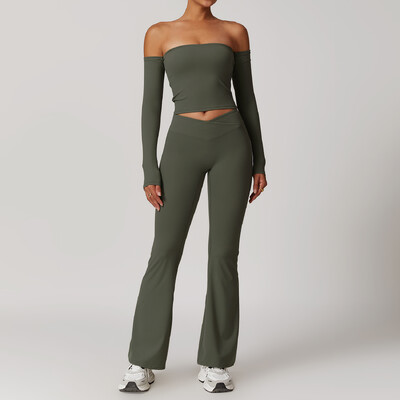 Jógakészlet 2 DB Női Sportruházat Varrat nélküli edzésruhák Sportruházat Tornatermi Legging Fitness Melltartó Crop felső, hosszú ujjú sportruhák