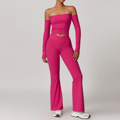 Jógakészlet 2 DB Női Sportruházat Varrat nélküli edzésruhák Sportruházat Tornatermi Legging Fitness Melltartó Crop felső, hosszú ujjú sportruhák