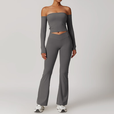 Jógakészlet 2 DB Női Sportruházat Varrat nélküli edzésruhák Sportruházat Tornatermi Legging Fitness Melltartó Crop felső, hosszú ujjú sportruhák