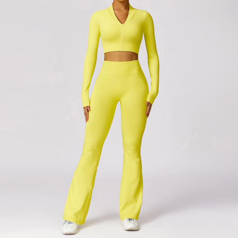 2 ΤΕΜ άνευ ραφής σετ γιόγκα Ρούχα γυμναστικής Αθλητικά ρούχα Γιόγκα για γυναίκες Σετ γυμναστικής Αθλητικές φόρμες με φερμουάρ μακριά μανίκια Κολάν προπόνησης