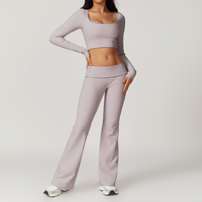 Női ruhák 2db tornatermi jóga öltöny szorosan testhezálló sportkészlet edzéshez Légáteresztő pólók melltartó felső bő, csengő-alsó leggings