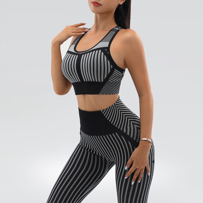 2 DB Női Zökkenőmentes jógakészlet Tornatermi Ruházat Edzés Sportruházat Fitness Ujjatlan Crop felső Magas derekú Leggings Sportruhák