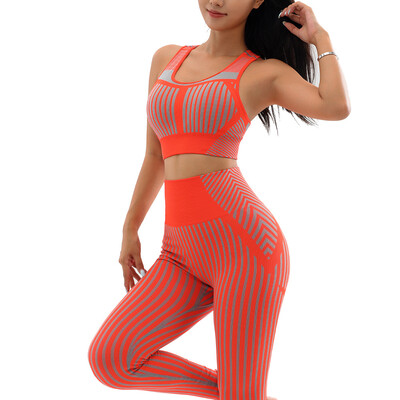 2 DB Női Zökkenőmentes jógakészlet Tornatermi Ruházat Edzés Sportruházat Fitness Ujjatlan Crop felső Magas derekú Leggings Sportruhák